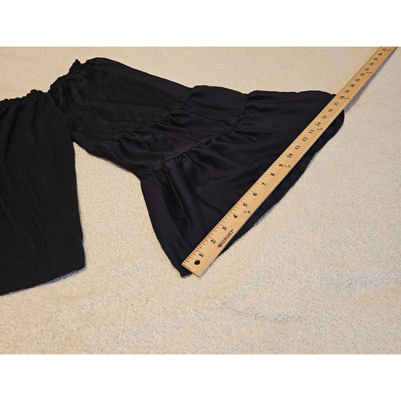 Anthropologie Black Boho Peasant Top M Bell Sleeve Cotton Modal Blouse - Picture 7 of 11